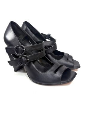 Audley London x Anthropologie Black Leather Geometric Pumps | 38.5